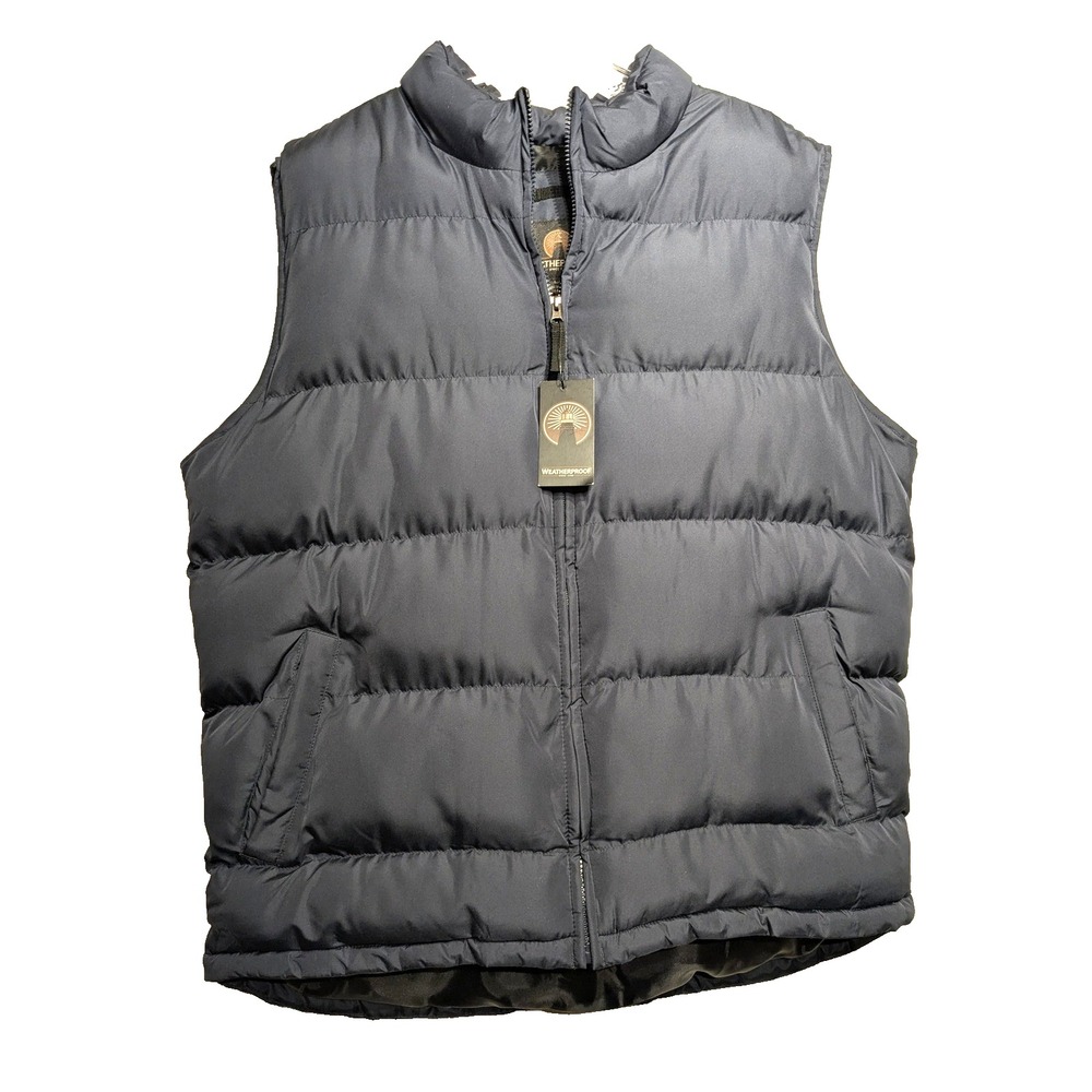 Weatherproof Puffer Vest Mens L Navy Insulated Quilted Drawcord Zip Up NWT